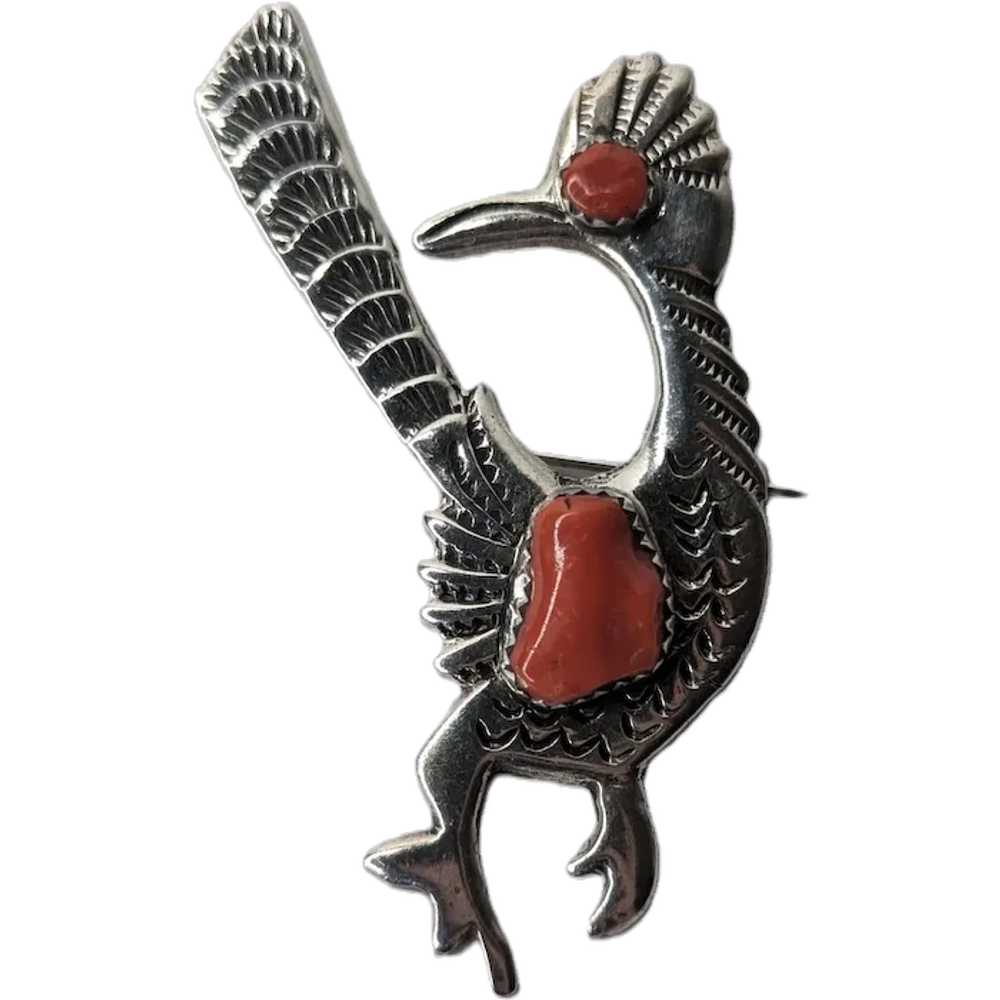 1970s Navajo Silver Brooch with Coral. - image 1