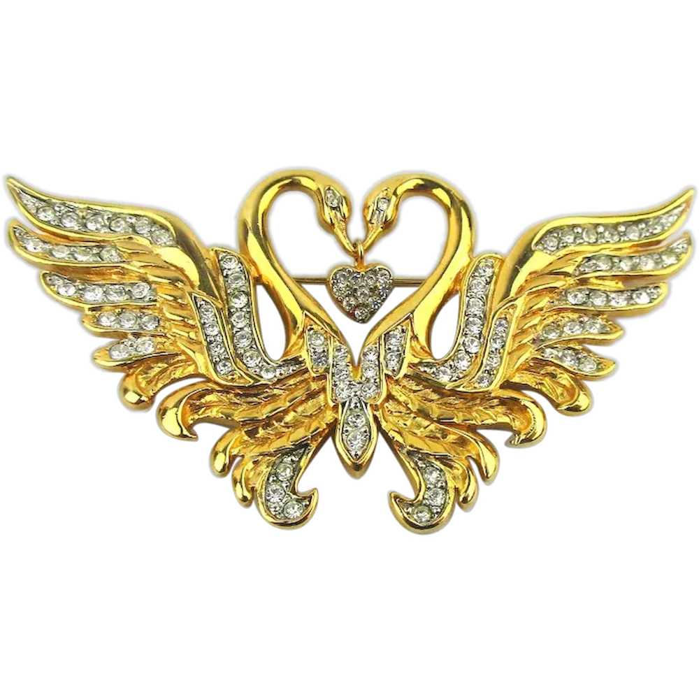 Nolan Miller Crystal Rhinestone Swan Birds Brooch… - image 1