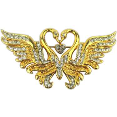 Nolan Miller Crystal Rhinestone Swan Birds Brooch… - image 1