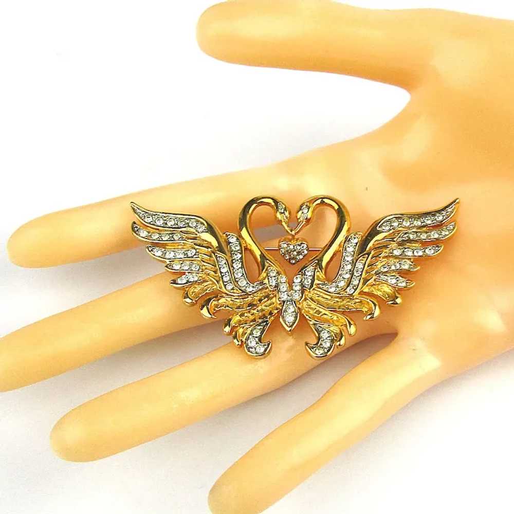 Nolan Miller Crystal Rhinestone Swan Birds Brooch… - image 3