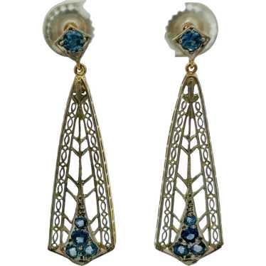 Antique Art Deco Natural Sapphire Dangle Earrings 