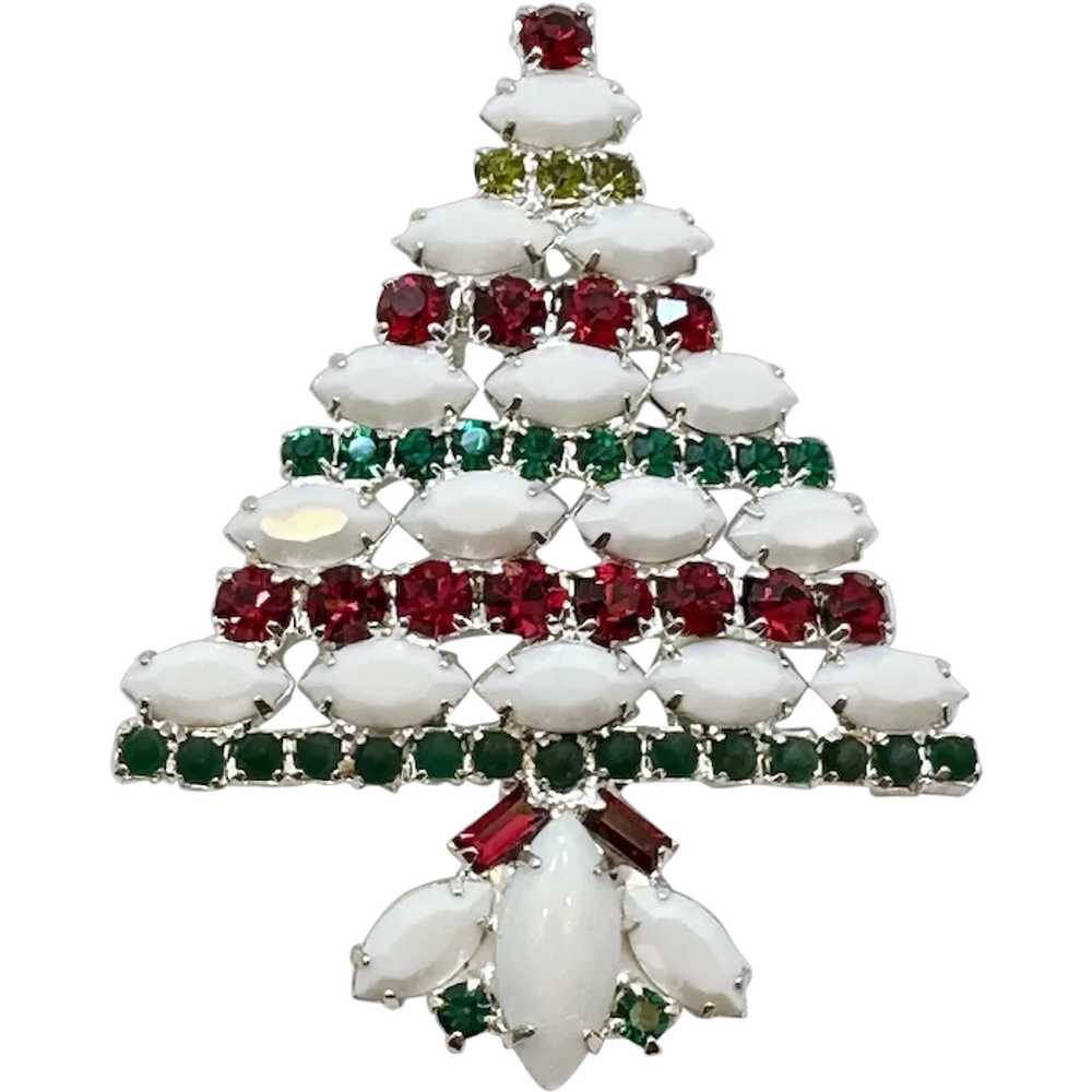 Christmas Tree Brooch, Kenneth Lane, KJL, Glass R… - image 1