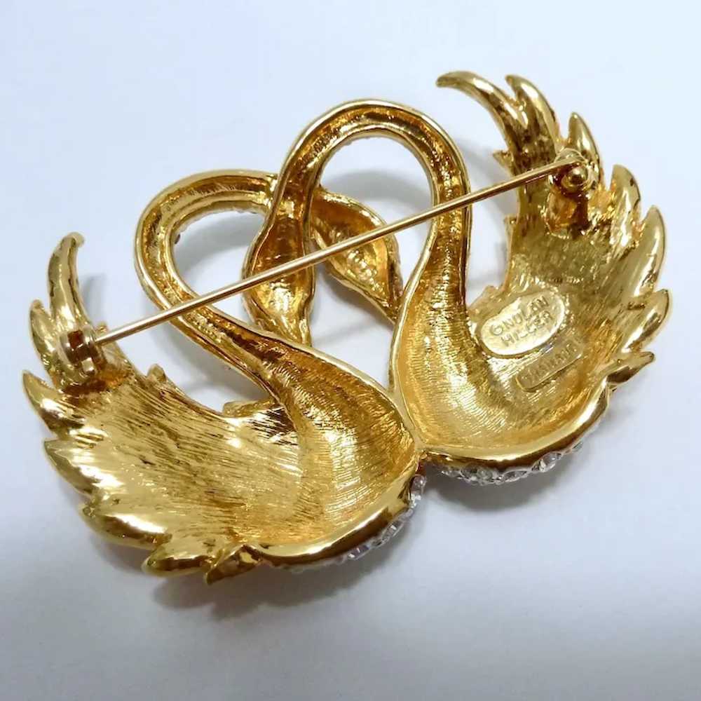 Nolan Miller Double Swan Brooch Gold Tone, Enamel… - image 7