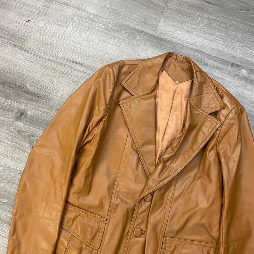 Vintage VINTAGE 70S LEATHER COAT JACKET MENS SMALL - image 2