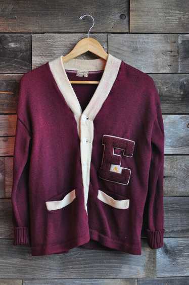 30s Burgundy Wool Letter Sweater | S/M