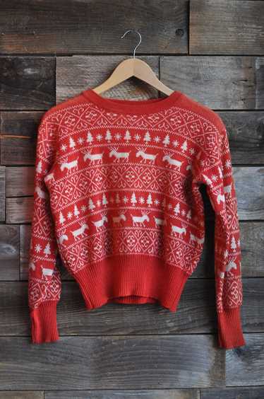 40s/50s Red Knit Christmas Sweater | M