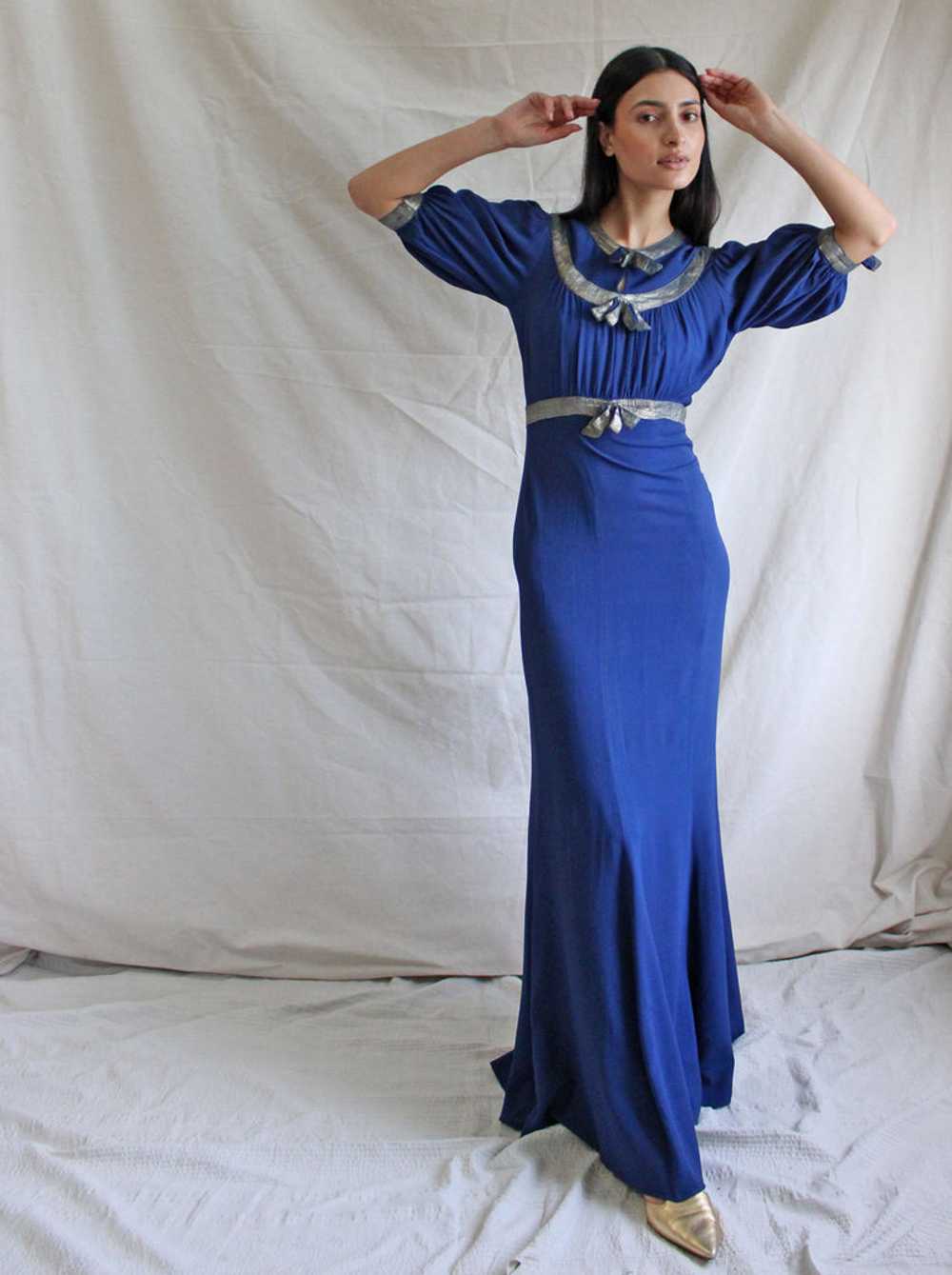 30s Lamé Trim Gown - image 1