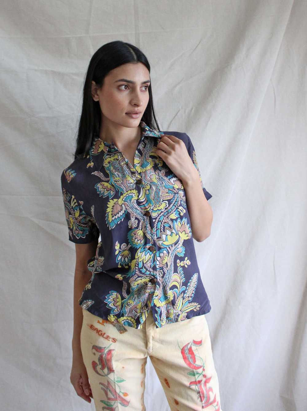 40s Cold Rayon Aloha Shirt - image 2