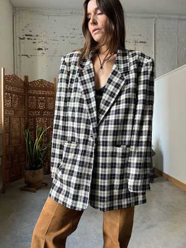 80s/90s Plaid Silk Blazer, XL