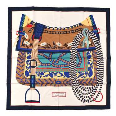 HERMES Silk Silla De Gaucho Scarf 90 Marine White… - image 1