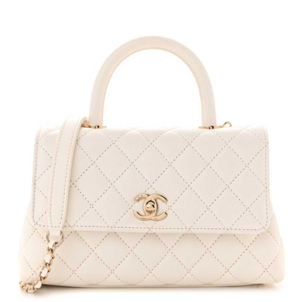 CHANEL Caviar Quilted Mini Coco Handle Flap White - image 1