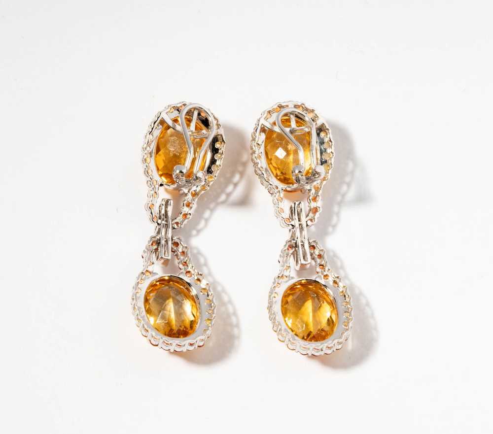 One Pair of 14 Karat White Gold, Gem-set Earrings - image 3