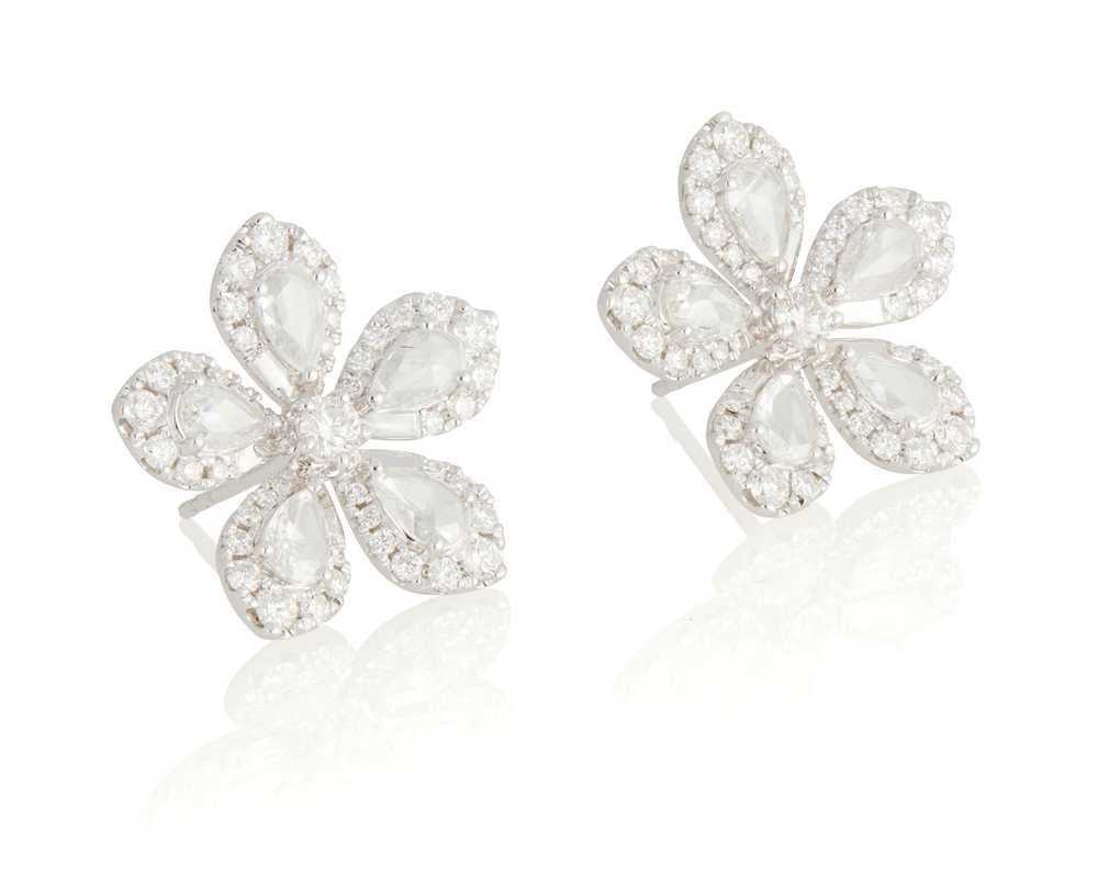 A Pair of 18K White Gold and Diamond Earrings - image 1