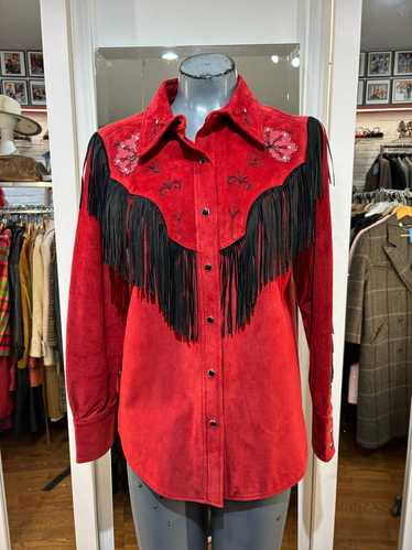 80’s Red & Black Suede Fringe Western Shirt Jacket