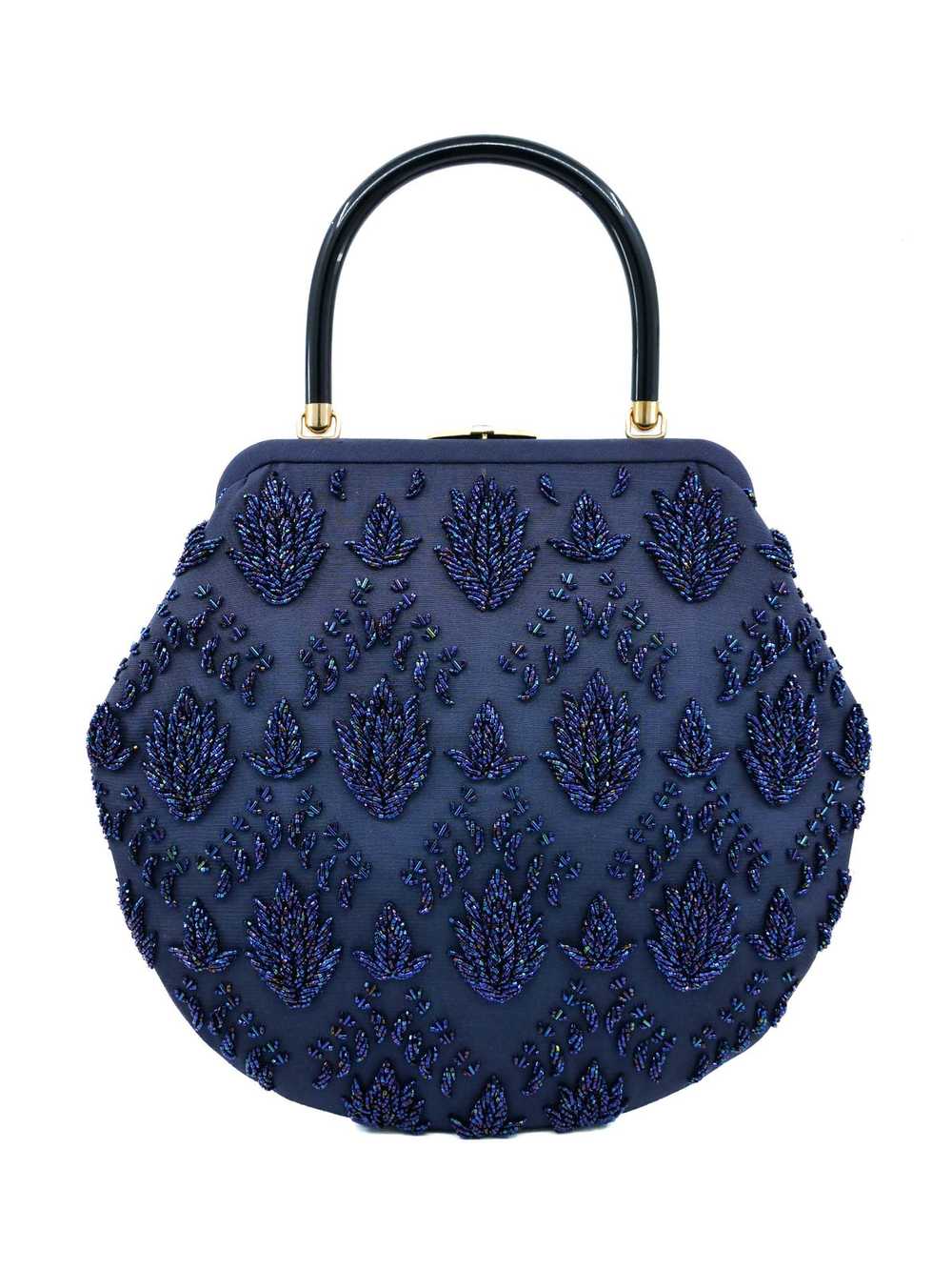 1970s Navy Beaded Tapestry Handbag - image 1