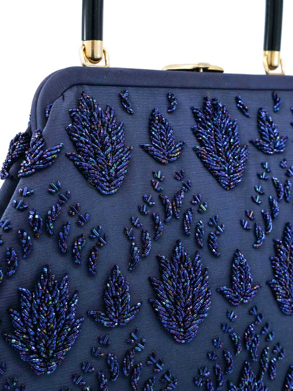 1970s Navy Beaded Tapestry Handbag - image 2