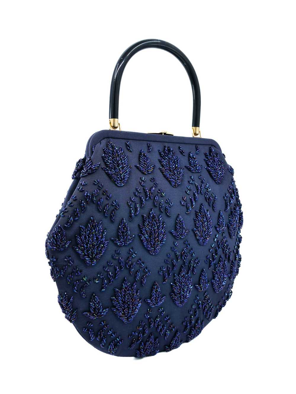 1970s Navy Beaded Tapestry Handbag - image 3