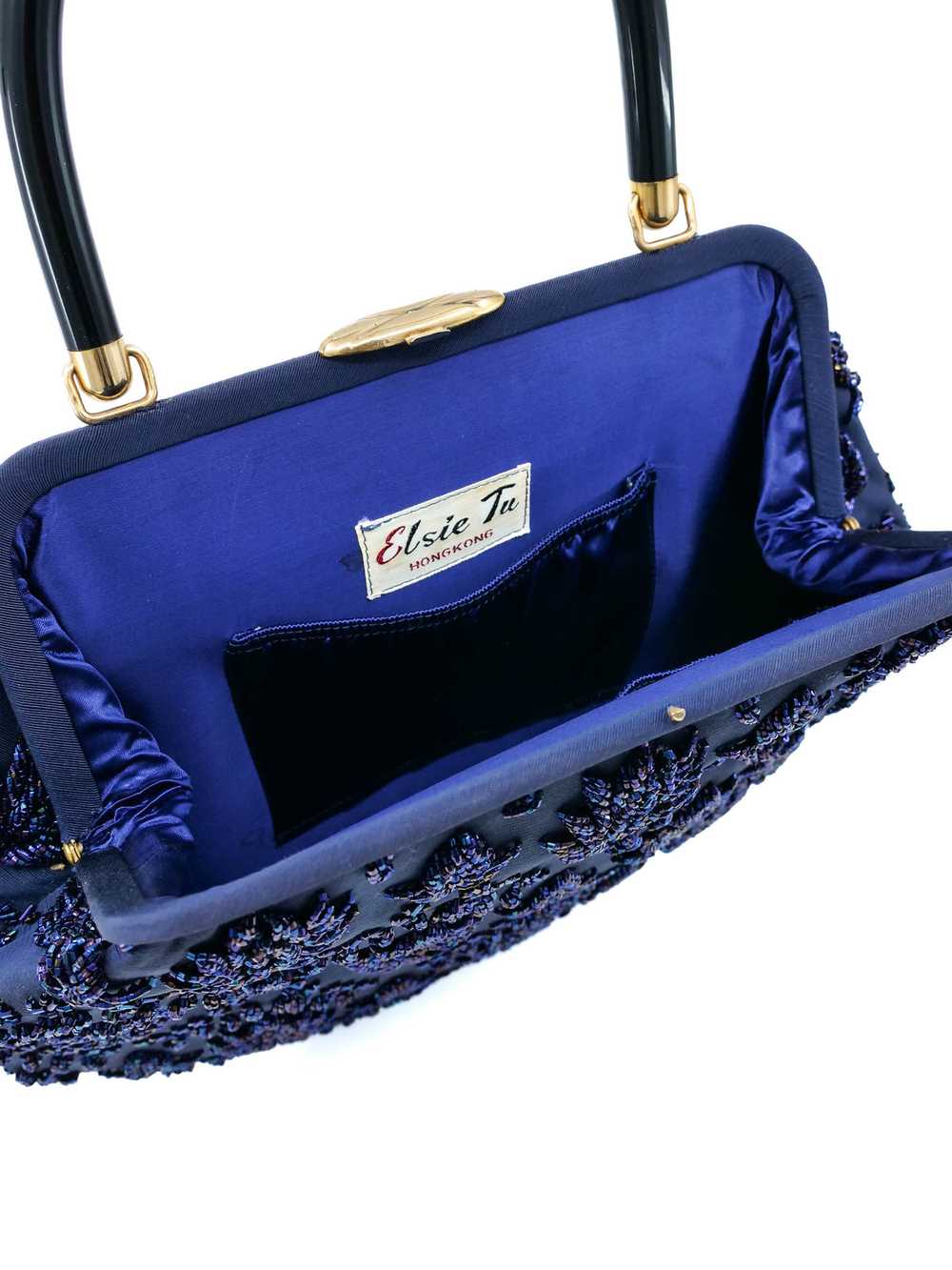 1970s Navy Beaded Tapestry Handbag - image 4