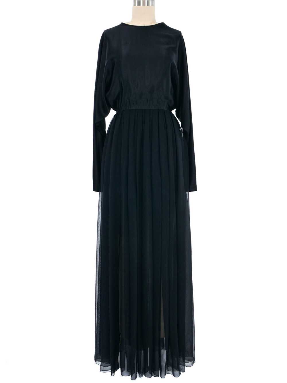 1980s Galanos Black Satin And Silk Chiffon Gown - image 1