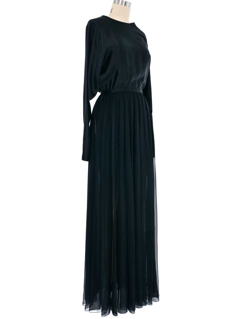 1980s Galanos Black Satin And Silk Chiffon Gown - image 4