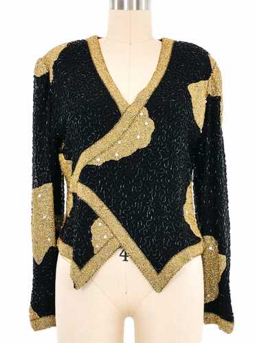 1980s Judith Ann Asymmetric Beaded Silk Top