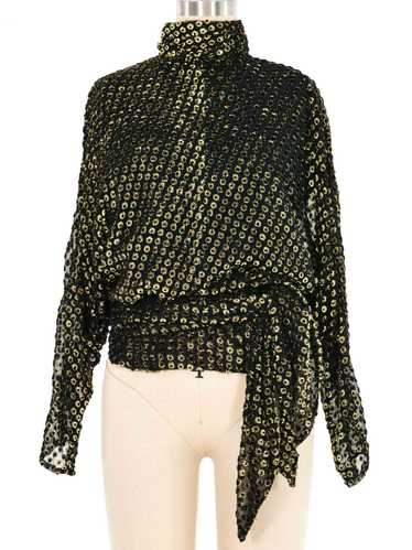 1980s Mock Neck Gold Dot Blouse