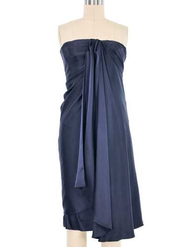 2008 Balenciaga Navy Draped Silk Dress