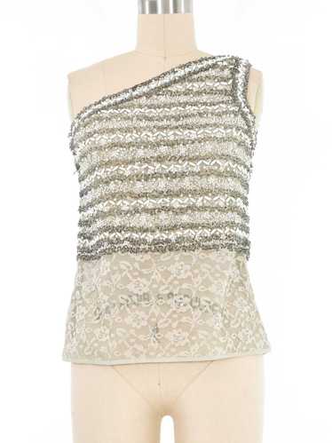 Adolfo Beaded One Shoulder Top