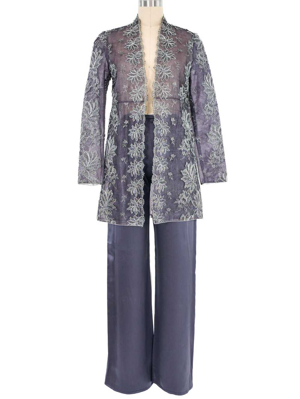 Mary McFadden Gray Metallic Lace Jacket Ensemble - image 1