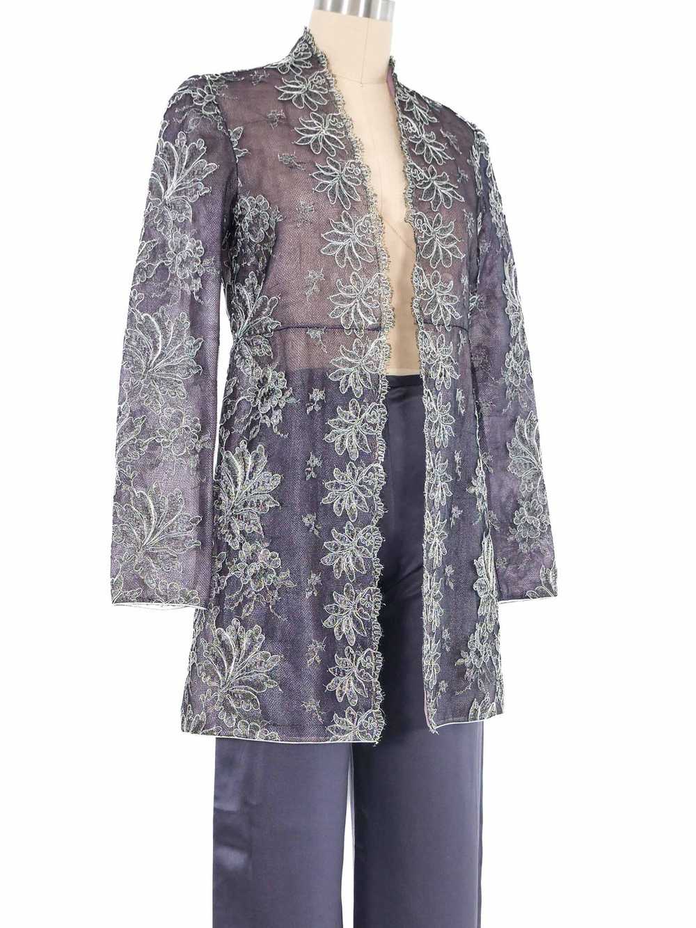 Mary McFadden Gray Metallic Lace Jacket Ensemble - image 3