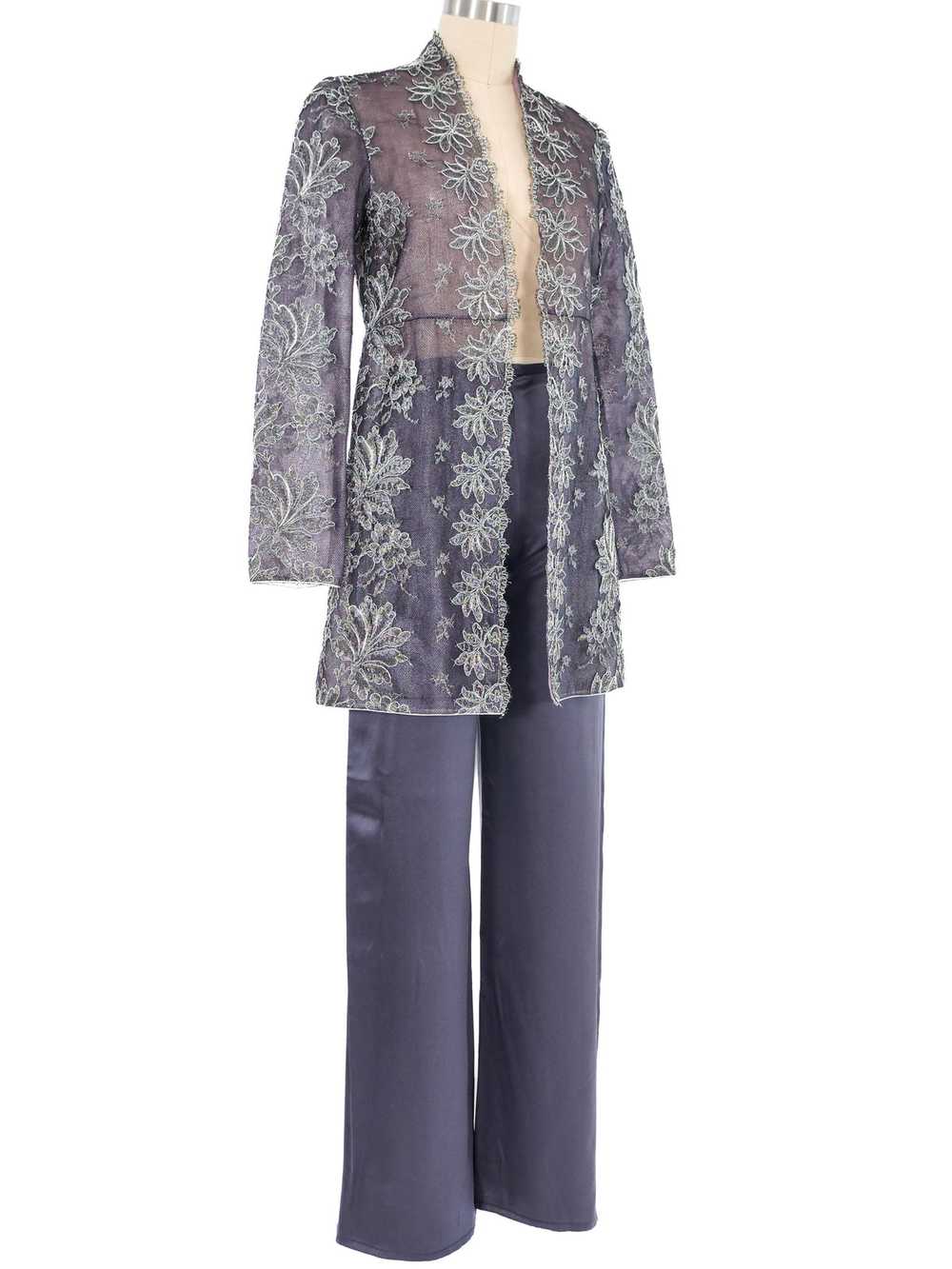 Mary McFadden Gray Metallic Lace Jacket Ensemble - image 4