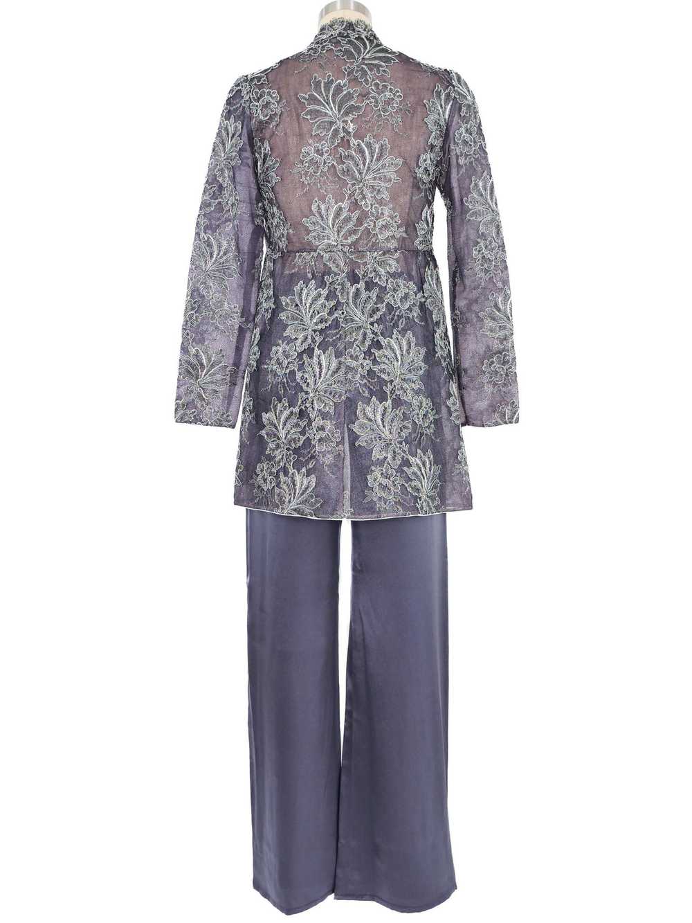 Mary McFadden Gray Metallic Lace Jacket Ensemble - image 5