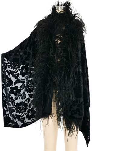 Feather Trimmed Velvet Burnout Shawl