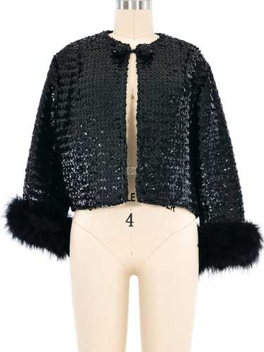 Fur Trimmed Cropped Sequin Jacket