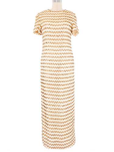 Ivory Striped Sequin Crochet Maxi Dress