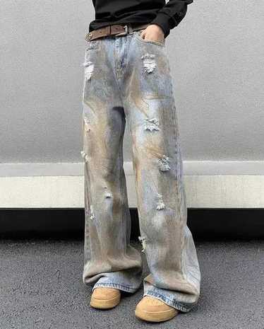 Distressed Denim × Jean × Vintage Dirty Wash Blue… - image 1