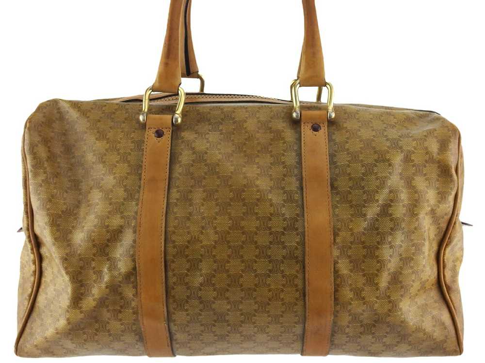 CELINE Boston Bag Macadam Beige PVC ?~ Leather Au… - image 3