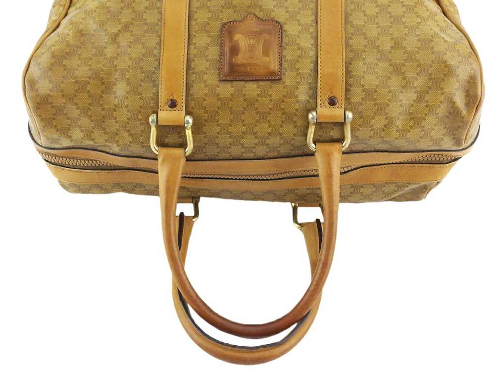 CELINE Boston Bag Macadam Beige PVC ?~ Leather Au… - image 6