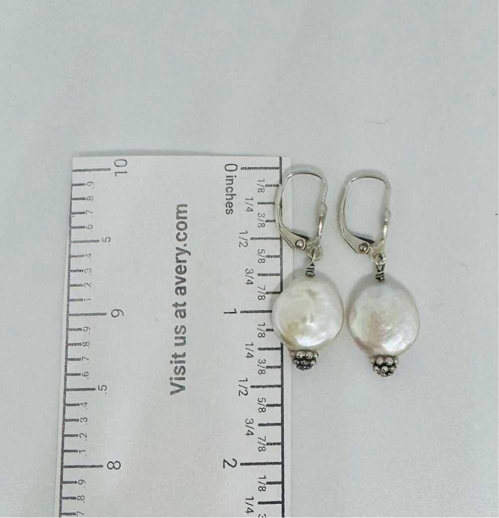 Handmade Pearl Coin and Silver Drop Earrings - image 2