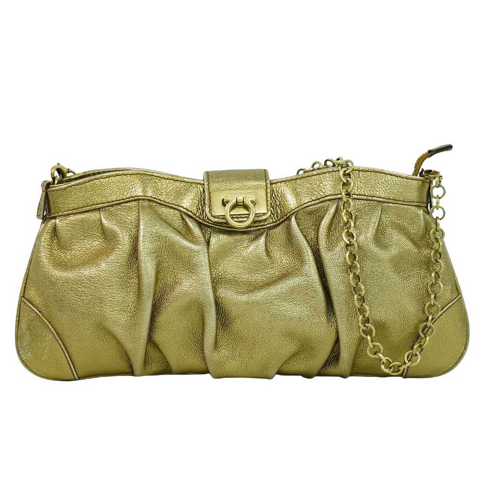 Salvatore Ferragamo Gancini Gold Leather Clutch B… - image 1