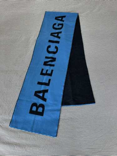 Balenciaga FW18 Blue Reversible Logo Wool Scarf