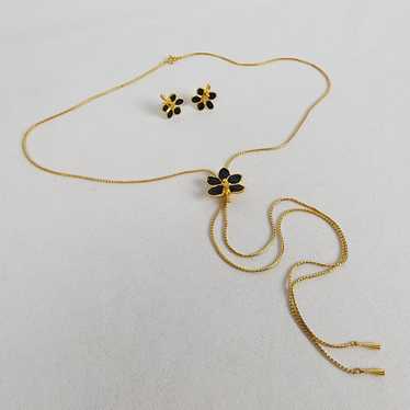 RISIS Black & Gold Orchid Lariat Necklace & Earri… - image 1