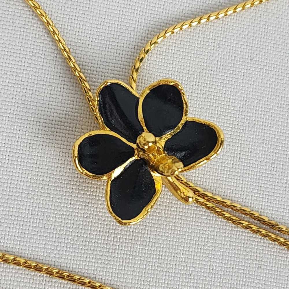 RISIS Black & Gold Orchid Lariat Necklace & Earri… - image 4