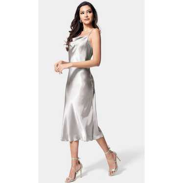 Bebe Bebe silver slip dress with cowl neck