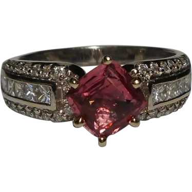 Pink Sapphire Diamond Ring Size 9 3/4 - image 1