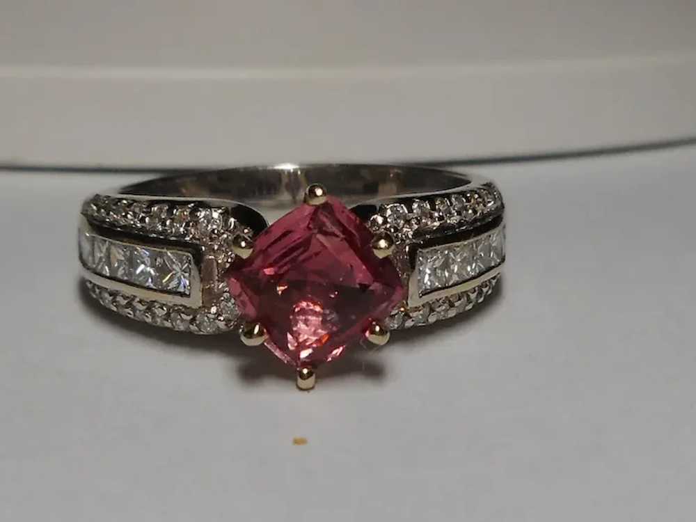 Pink Sapphire Diamond Ring Size 9 3/4 - image 2