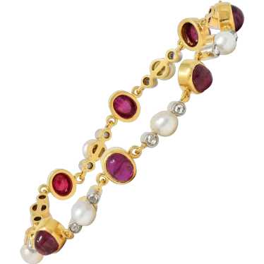 Edwardian French Ruby Diamond Pearl Platinum 18K G