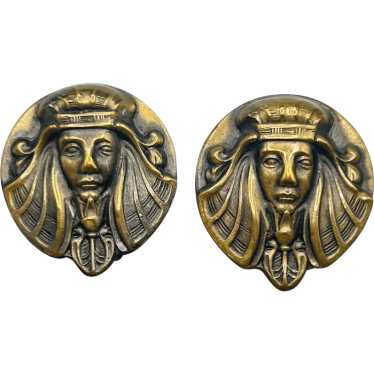 Egyptian Pharaoh Clip On Earrings Vintage Brass Fi