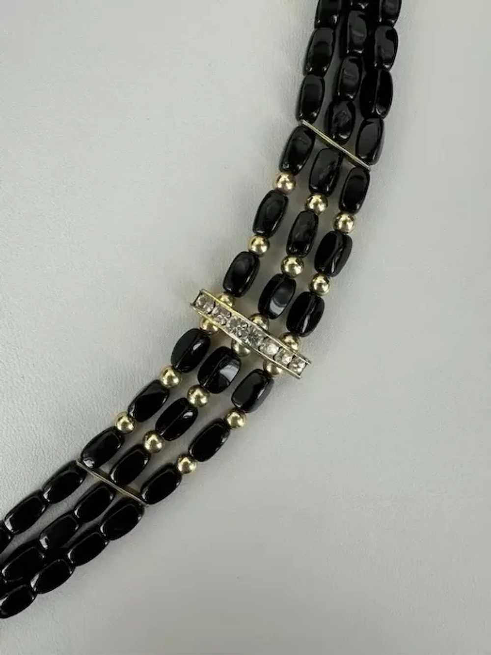 Vintage 14k Gold Filled Jet Black Glass Bead Brac… - image 8