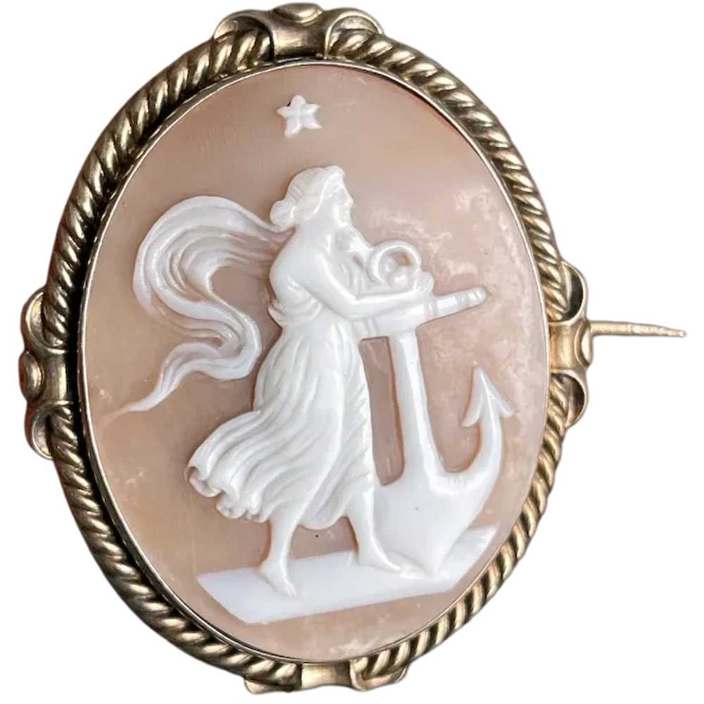 Victorian Shell Cameo Allegory of Hope Brooch - image 1